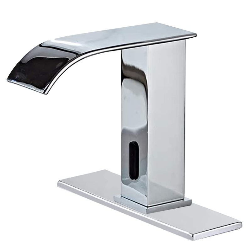 YCCUZA Dual Powered Automatic Touchless Bathroom Faucet Sensor Waterfall Chrome Bathroom Sink Faucet Electronic Motion Sensor Activated Hands-Free Vanity - Image 1